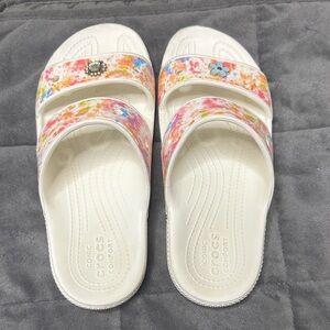 CROCS White Floral Slide Sandals
